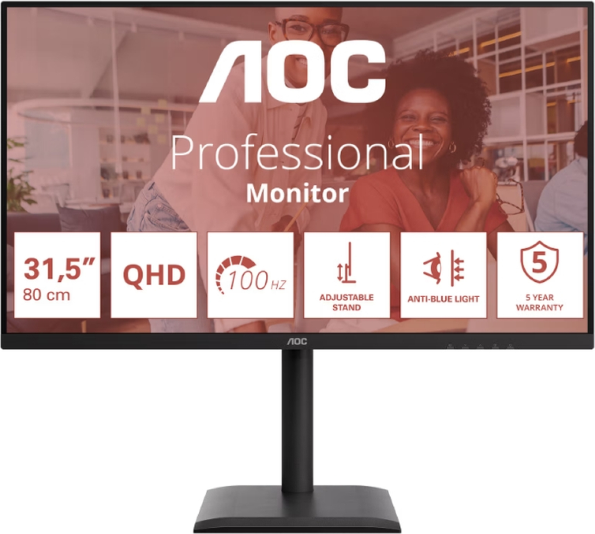 Монитор AOC Q32E4U, 31.5" IPS WLED, 2560x1440@100Hz, 4ms GtG, 350cd m/2, 2xHDMI, DP, USB Hub, 3Wx2, Tilt, Adaptive Sync, Черенна ниска цена с бърза доставка - BestPC.BG