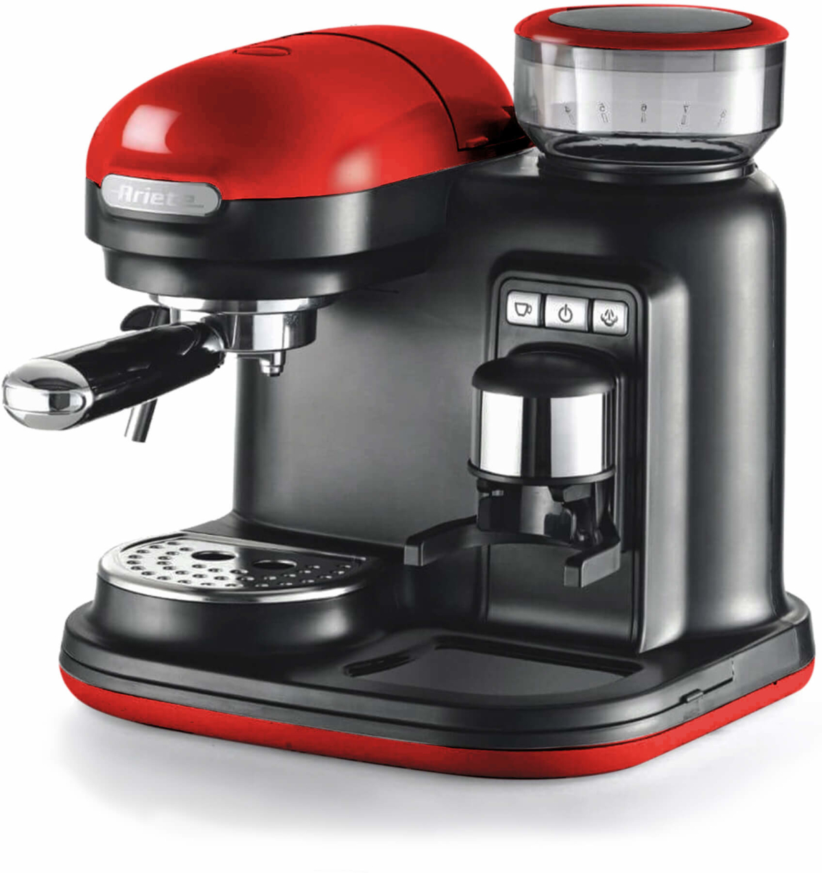 Кафемашина Ariete 1318-00 Moderna, 920 W, полуавтоматична, за зърна и смляно, вградена мелница, 2 чаши, 0.8 л резервоар, червенна ниска цена с бърза доставка - BestPC.BG