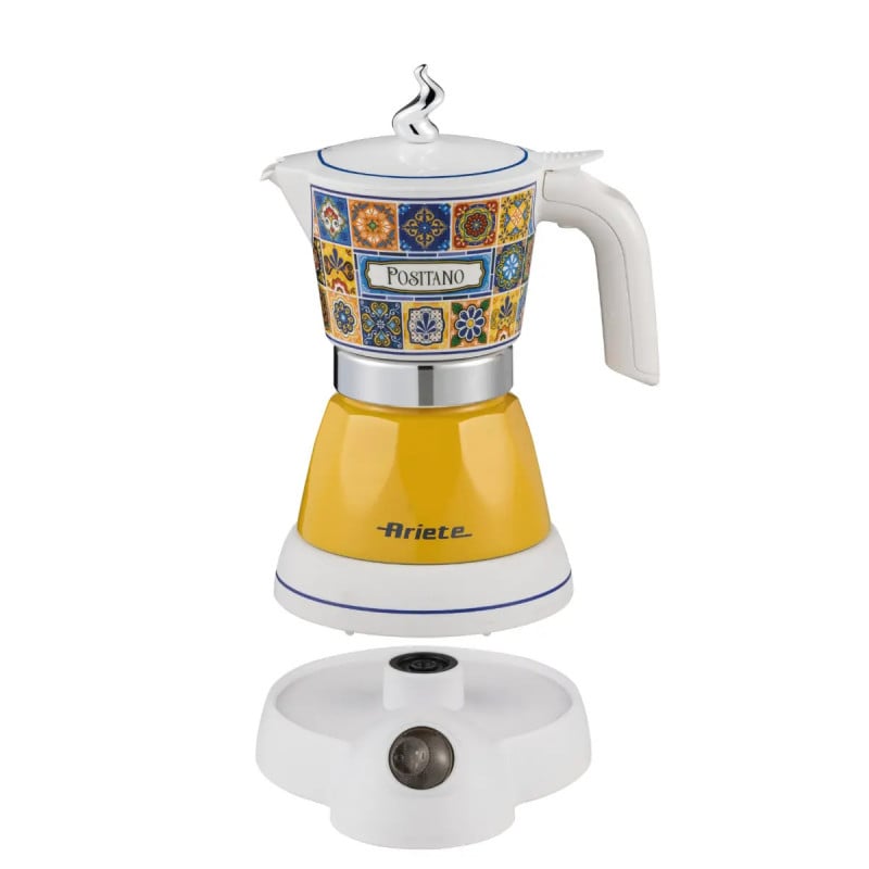 Електрическа Кафеварка Ariete 1358/1P Positano Moka Aroma, електрическа, за еспресо, 400 W, 2–4 чаши, безжична 360°, бял/жълтна ниска цена с бърза доставка - BestPC.BG
