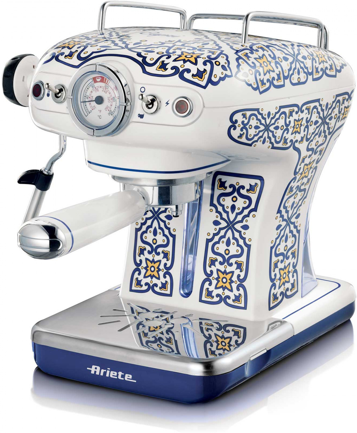 Кафемашина Ariete 1389/1C Capri, ръчна, за еспресо, 850 W, 0.9 л, 2 чаши, бял/светлосинна ниска цена с бърза доставка - BestPC.BG