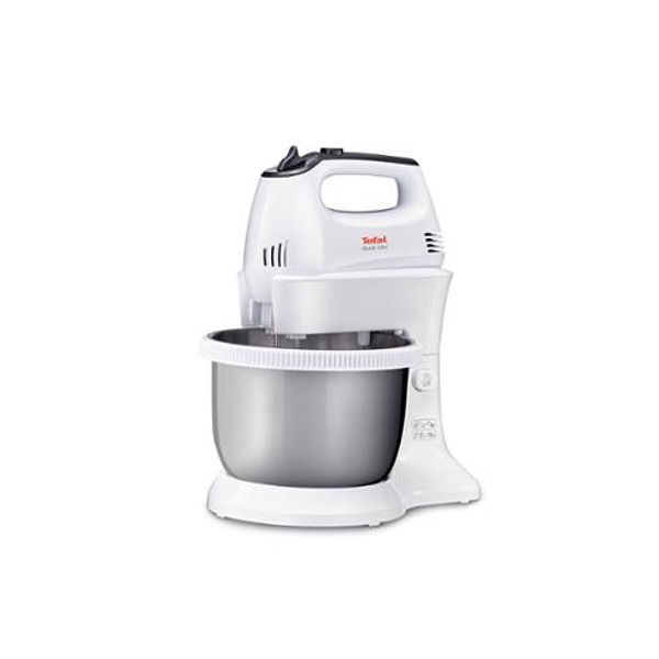 Tefal HT312138, Quick mix Hand Mixer with bowl, 300 W, 5 Speeds + turbo, 2 Beaters, 2 Dough hooks, automatic rotating bowl, white & inox standbowlна ниска цена с бърза доставка - BestPC.BG