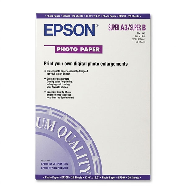 Хартия за принтер Epson S041143, A3+, 204g/m², гланцова, 20 листа, бялна ниска цена с бърза доставка - BestPC.BG