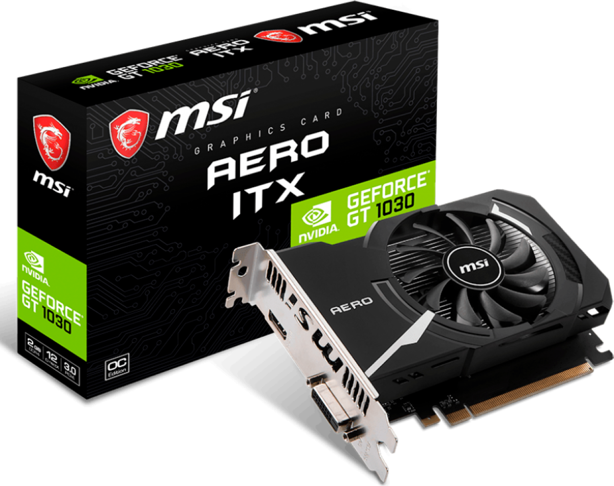 Видеокарта MSI Video Card NVidia GT 1030 AERO ITX 2GD4 OC (2G GDDR4 , HDMI, DVI) retailна ниска цена с бърза доставка - BestPC.BG