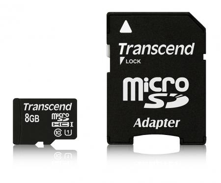 Transcend 8GB micro SDHC UHS-I Premium (with adapter, Class 10)на ниска цена с бърза доставка - BestPC.BG