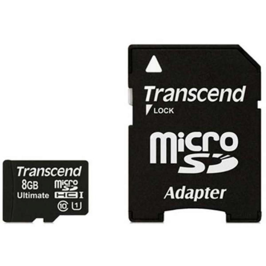 Transcend 8GB micro SDHC UHS-I (with adapter, Class 10)на ниска цена с бърза доставка - BestPC.BG