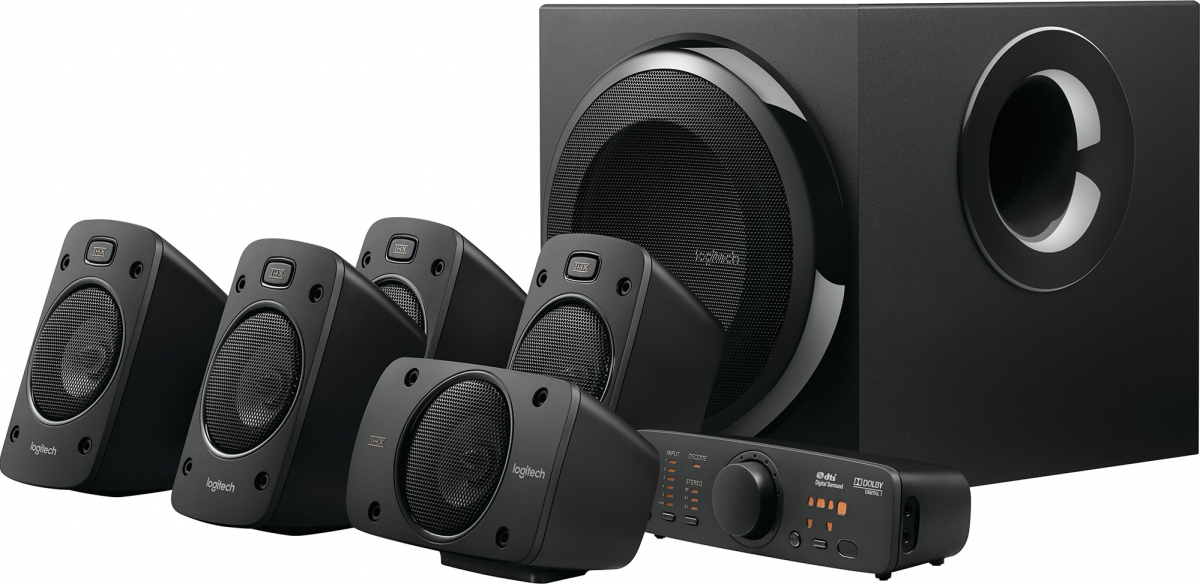 Колонки Logitech Z906, 5.1, 500W, 3.5 mm жак, Dolby Digital, Дистанционно, Черенна ниска цена с бърза доставка - BestPC.BG