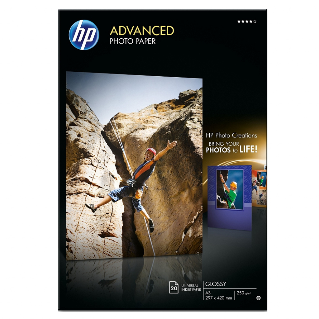 Хартия за принтер HP Advanced Glossy Photo Paper-20 sht-A3-297 x 420 mmна ниска цена с бърза доставка - BestPC.BG