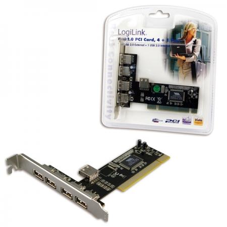 USB Хъб PCI card 4 ext + 1 int USB2.0 port, LogiLink PC0028на ниска цена с бърза доставка - BestPC.BG