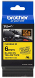 Касета за етикетен принтер Brother TZe-FX611, черно на жълт фон, ширина 6 мм снимка 1