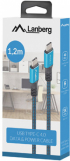Кабел/адаптер Lanberg USB-C M-M 4.0 cable 1.2m 100W 8K 30HZ Black-Blue снимка 2