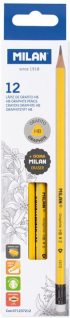 Milan Молив Triangular, чернографитен, HB, с гума, жълт, 12 броя снимка 1