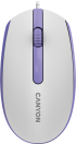 Мишка Canyon M-10, с кабел, 1000 dpi, подходяща за лява ръка, бял/лилав цвят снимка 1