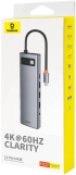 USB Хъб Baseus 11 в 1 StarJoy Metal Glam Series Type-C към HDMI, VGA, USB, RJ45, SD-TF, 3.5мм снимка 5