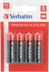 Батерия Verbatim ALKALINE BATTERY AA 4 PACK (HANGCARD) снимка 1