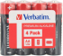 Батерия Verbatim ALKALINE BATTERY AA 4 PACK (SHRINK WRAP) снимка 1