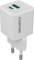 Принадлежност за смартфон Зарядно устройство CANYON CU20AC GaN 20W 1xPD 1xQC EU, Бял снимка 1