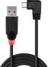 USB кабел Lindy, Type A - Micro B, 90° под ъгъл, черен, 1 м снимка 1