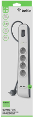 Контакт Защитен разклонител Belkin, 4 гнезда с 2 x 2.4A USB, 2M снимка 3