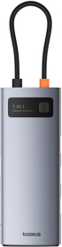 USB хъб Baseus Metal Gleam B00030708811-01 7-в-1 USB-C (HDMI 4K@60Hz - 3×USB 3.0 - USB-C PD 100W - SD - microSD) - сив снимка 2