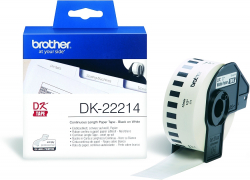 Касета за етикетен принтер Brother DK-22214 White Continuous Length Paper Tape 12mm x 30.48m, Black on White