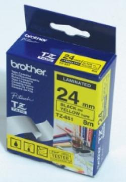 Касета за етикетен принтер Brother TZe-651 Tape Black on Yellow, Laminated, 24mm - Eco