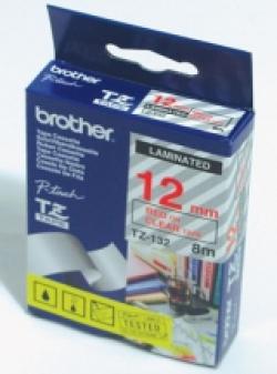Касета за етикетен принтер Brother TZe-132 Tape Red on Clear, Laminated, 12mm, 8m - Eco