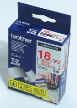 Касета за етикетен принтер Brother TZe-242 Tape Red on White, Laminated, 18mm, 8m - Eco