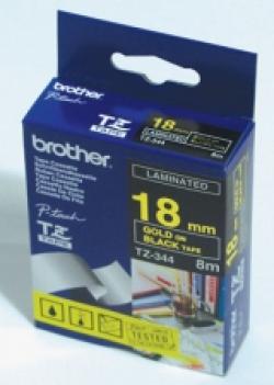 Касета за етикетен принтер Brother TZe-344 Tape Gold on Black, Laminated, 18mm, 8m - Eco