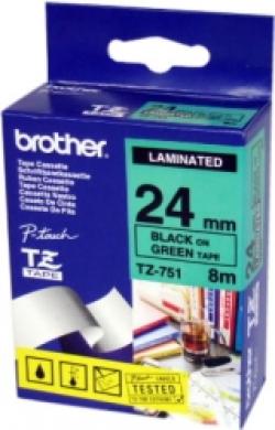 Касета за етикетен принтер Brother TZe-751 Tape Black on Green, Laminated, 24mm, 8 m - Eco