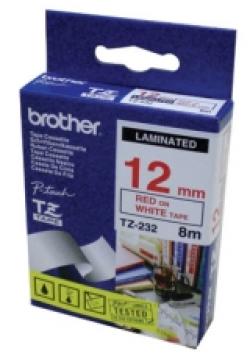 Касета за етикетен принтер Brother TZe-232 Tape Red on White, Laminated, 12mm, 8m - Eco