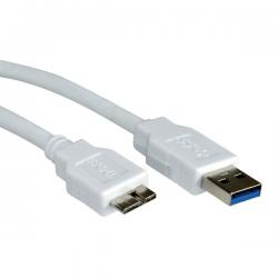 Кабел/адаптер VALUE 11.99.8873 :: USB 3.0 кабел, USB Type A - Micro B, M-M, 0.8 м, бял