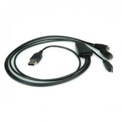 Кабел/адаптер ROLINE 11.02.8306 :: ROLINE USB 2.0 Charging кабел, 1x Type A - 3x Micro B, M-M, 0.8 м