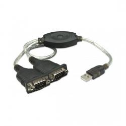 Кабел/адаптер MANHATTAN 174947 :: Конвертор USB към Serial RS232, 2x DB9, 45 см
