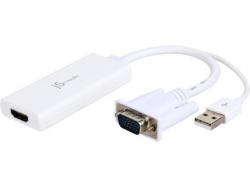 Аудио видео адаптер j5create JDA214, VGA-USB мъжко - HDMI женско, Бял