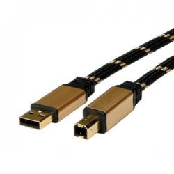 Кабел/адаптер Cable USB2.0 A-B, 1.8m, Gold, Roline 11.02.8802