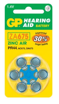 Батерия Батерия цинково въздушна GP ZA675 6 бр. бутонни за слухов апарат в блистер