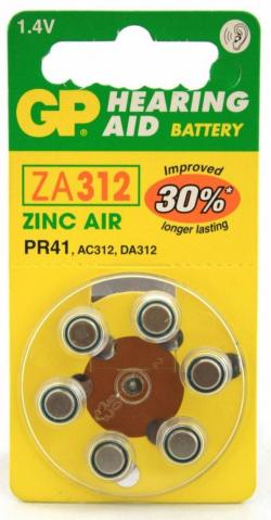 Батерия Батерия цинково въздушна GP ZA312 6 бр. бутонни за слухов апарат в блистер