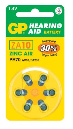 Батерия Батерия цинково въздушна GP ZA10 6 бр. бутонни за слухов апарат в блистер