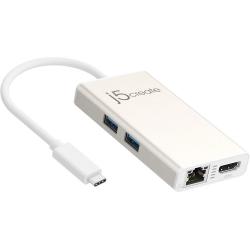 USB Хъб Мултипортов USB-C адаптер j5Create JCA374 -HDMI-RJ-45- USB 3.0 хъб -PD 2.0, бял