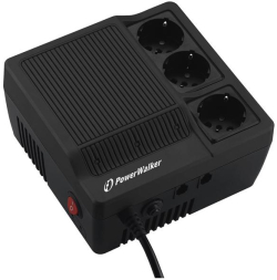 Стабилизатор на напрежение PowerWalker AVR 1000, 1000VA/600W, 3x schuko, черен цвят