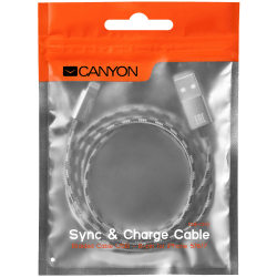 Кабел/адаптер CANYON Lightning USB Cable for Apple, braided, metallic shell, 1M, Dark gray