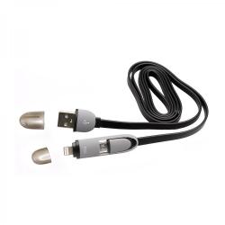Кабел/адаптер SBOX USB 2IN1B :: Кабел 2 in 1 USB към Lightning и Micro USB, 1m Black