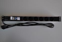 Контакт за шкаф Разклонител за монтаж в шкаф 6 гнезда шуко + 1х16А прекъсвач, 1U