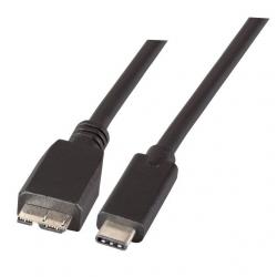 Кабел/адаптер USB3.1 свързващ кабел с конектори-Micro B към Конектор-C,  1 метър, Черен