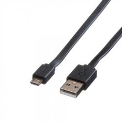 Кабел/адаптер ROLINE 11.02.8760 :: ROLINE USB 2.0 кабел, USB Type A M - Micro USB B M, 1.0 м, Черен