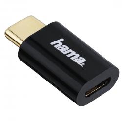 Кабел/адаптер Адаптер HAMA, Micro USB женско - USB-C мъжко, 480 Mbit-s,Черен