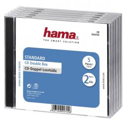 Продукт Кутийка за CD-DVD HAMA Double Jewel Case, прозрачен-черен, 5 бр. в пакет