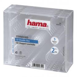 Продукт Кутийка за CD-DVD HAMA Double Jewel Case, прозрачен, 5 бр. в пакет
