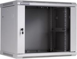 Стенен шкаф 9U, 450х600мм, Стъклена врата, Сив