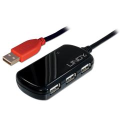 USB Хъб LINDY 42783 :: Активен USB 2.0 хъб + 12м удължител